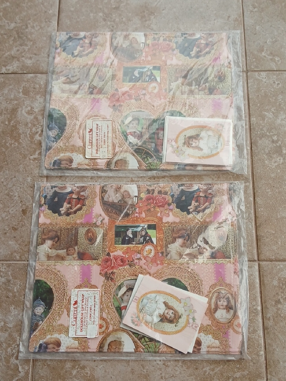Vintage Dollhouse Pink and Gold Victorian Gift Wrap Sheets, Cards, Envelopes